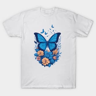 Blue Butterfly with Flowers T-Shirt